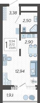 Студия квартира, вторичка, 24м2, 7/19 этаж