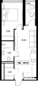 2-к квартира, строящийся дом, 40м2, 7/8 этаж