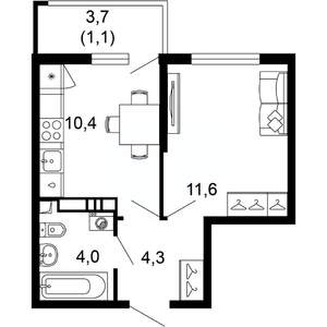 1-к квартира, вторичка, 31м2, 5/17 этаж
