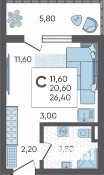 Студия квартира, строящийся дом, 26м2, 12/16 этаж