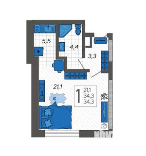 Студия квартира, строящийся дом, 37м2, 1/12 этаж