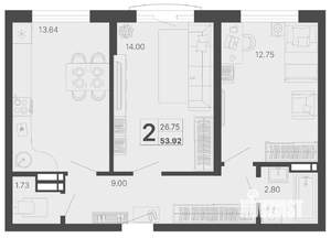 2-к квартира, вторичка, 54м2, 2/20 этаж