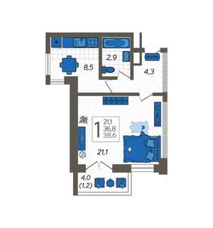 1-к квартира, вторичка, 41м2, 10/12 этаж