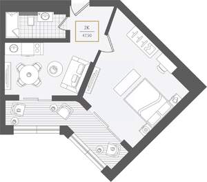 2-к квартира, вторичка, 48м2, 2/10 этаж