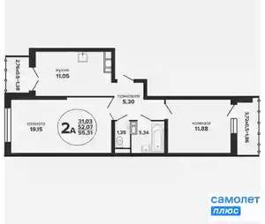 2-к квартира, вторичка, 55м2, 3/24 этаж
