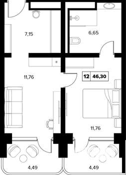 2-к квартира, вторичка, 46м2, 11/16 этаж
