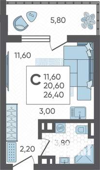 Студия квартира, вторичка, 26м2, 9/10 этаж