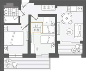 3-к квартира, вторичка, 57м2, 10/10 этаж