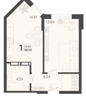 1-к квартира, вторичка, 39м2, 14/20 этаж