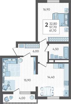 2-к квартира, вторичка, 62м2, 10/10 этаж