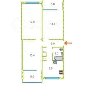 3-к квартира, вторичка, 73м2, 2/2 этаж