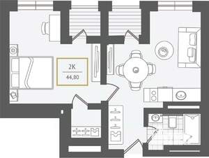 2-к квартира, вторичка, 46м2, 8/10 этаж