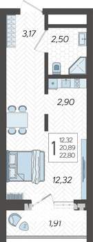 Студия квартира, строящийся дом, 24м2, 16/19 этаж