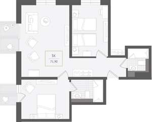 3-к квартира, вторичка, 72м2, 2/10 этаж