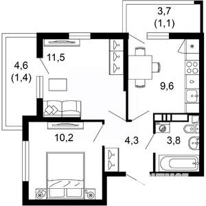2-к квартира, вторичка, 42м2, 15/17 этаж