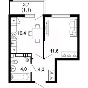 1-к квартира, вторичка, 31м2, 16/17 этаж
