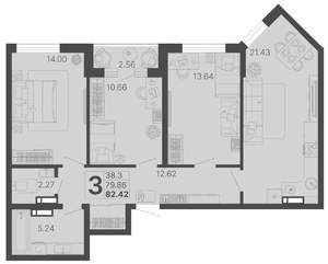 3-к квартира, вторичка, 81м2, 18/20 этаж