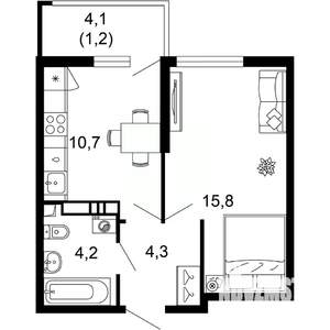 1-к квартира, вторичка, 36м2, 3/17 этаж