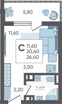 Студия квартира, строящийся дом, 26м2, 6/10 этаж