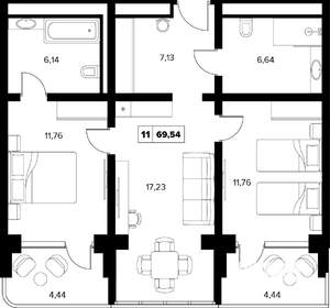 3-к квартира, вторичка, 70м2, 12/16 этаж