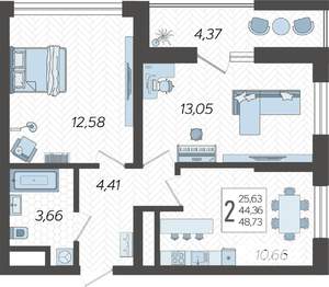 2-к квартира, вторичка, 49м2, 11/19 этаж