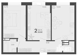2-к квартира, вторичка, 54м2, 12/20 этаж