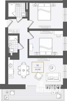 3-к квартира, вторичка, 67м2, 4/10 этаж