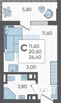 Студия квартира, строящийся дом, 26м2, 10/10 этаж