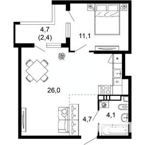1-к квартира, вторичка, 48м2, 11/17 этаж