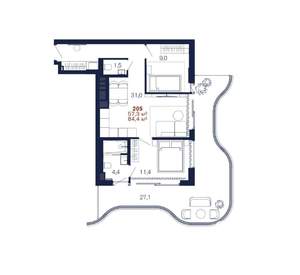 2-к квартира, вторичка, 84м2, 5/6 этаж