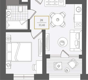 2-к квартира, вторичка, 34м2, 10/10 этаж
