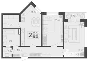 2-к квартира, вторичка, 69м2, 10/20 этаж
