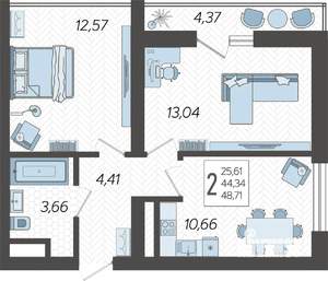 2-к квартира, вторичка, 50м2, 7/19 этаж