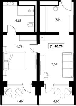 2-к квартира, вторичка, 47м2, 10/16 этаж