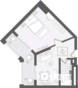 2-к квартира, вторичка, 48м2, 6/10 этаж