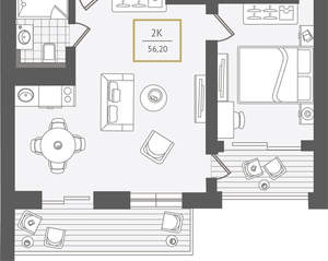 2-к квартира, вторичка, 57м2, 9/10 этаж