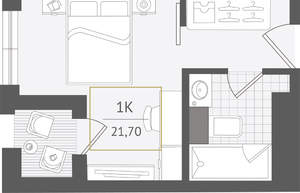 1-к квартира, вторичка, 22м2, 4/10 этаж