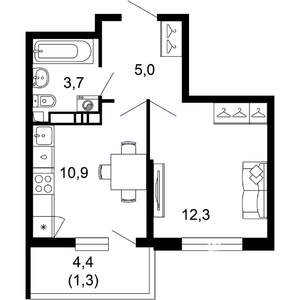 1-к квартира, вторичка, 33м2, 10/17 этаж