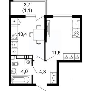 1-к квартира, вторичка, 31м2, 6/17 этаж