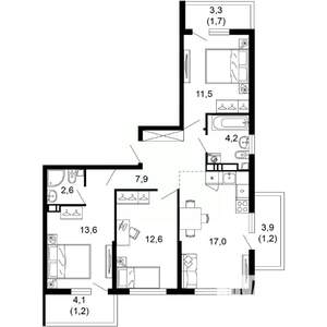 3-к квартира, вторичка, 74м2, 6/17 этаж