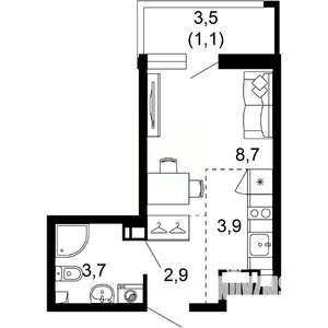 1-к квартира, вторичка, 20м2, 13/17 этаж