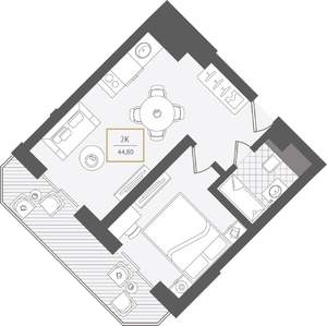 2-к квартира, вторичка, 45м2, 9/10 этаж