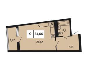 Студия квартира, вторичка, 34м2, 4/13 этаж