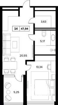 2-к квартира, вторичка, 48м2, 6/16 этаж