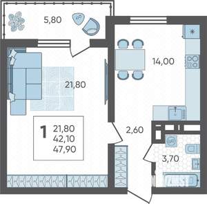 1-к квартира, вторичка, 48м2, 13/16 этаж