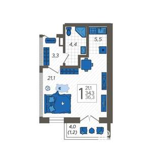 Студия квартира, вторичка, 37м2, 12/12 этаж