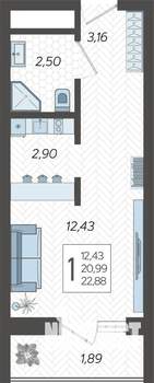 Студия квартира, строящийся дом, 24м2, 12/19 этаж