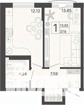 1-к квартира, вторичка, 38м2, 5/20 этаж