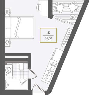 1-к квартира, вторичка, 26м2, 2/10 этаж