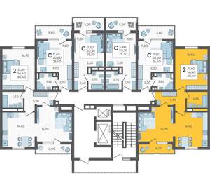 2-к квартира, вторичка, 60м2, 14/16 этаж